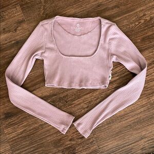Lilac Ribbed Long Sleeve Crop Top